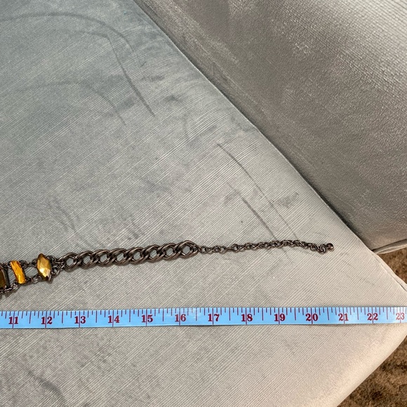 Chico’s bib choker collar style faceted stone topaz/gold, gunmetal chain 15-20” - Picture 15 of 15